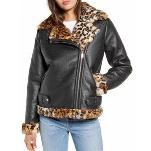 Leopard 🐆  Shearling Faux Leather Padded Moto Biker Coat